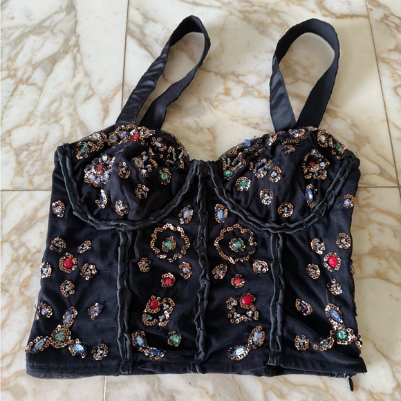Zara Tops - Zara Black Embellished Crop Top